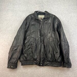 Black Vintage Worn Leather XL Jacket Urban Cowboy Coat Zip Button‎ Closure